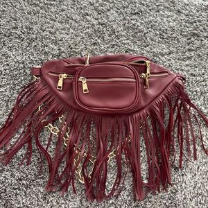 Chic Burgundy Fringed Belt Bag
